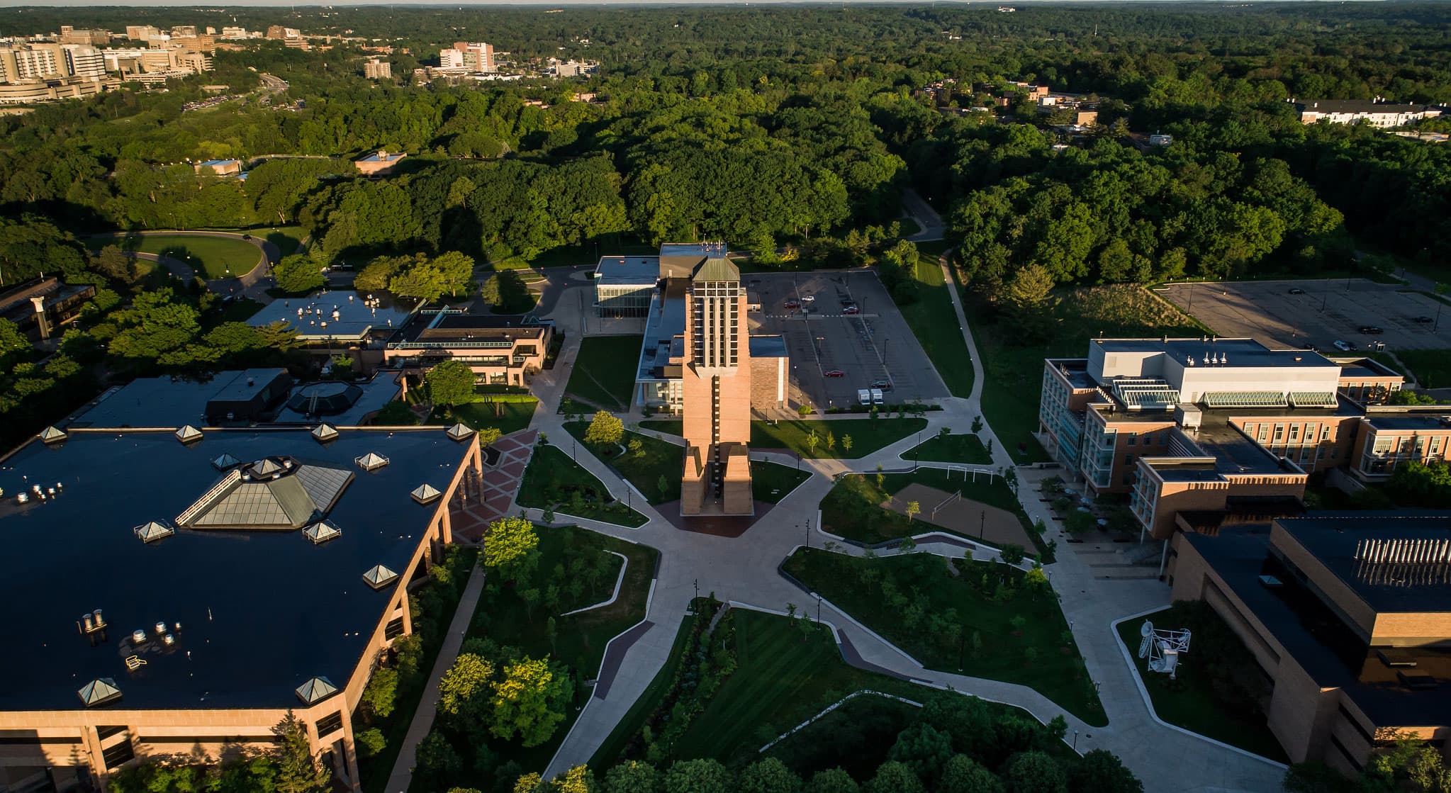Aerial view of the Gerstacker Grove on north campus