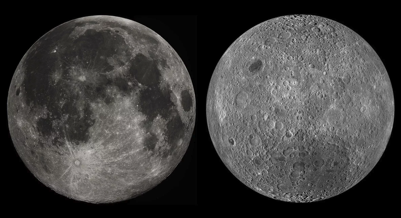 Both sides of the moon mirrored next to each other.