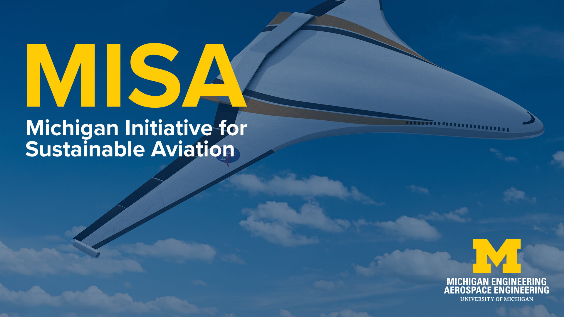 MISA Podcast graphic. Electric NASA plane concept flying with a blue background
